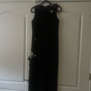 Chic Black Maxi Dress with Floral Accents